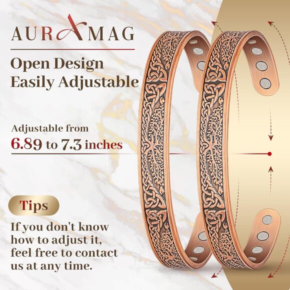 Pure Copper Magnetic Bracelets for Joint Health - Adjustable & Elegant Gift Duo - Picture 6 of 7
